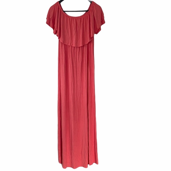 Pink Blush Off Shoulder Ruffle Trim Maxi Dress XL - Picture 3 of 6